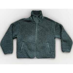 Athleta Womens Sherpa Fleece Jacket Small Full Zip Green Cozy Outdoor Layer